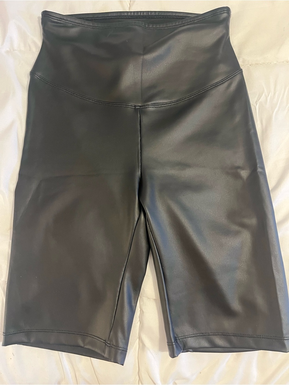 Yummie High-Waist Black Faux Leather Bike Shorts, Small